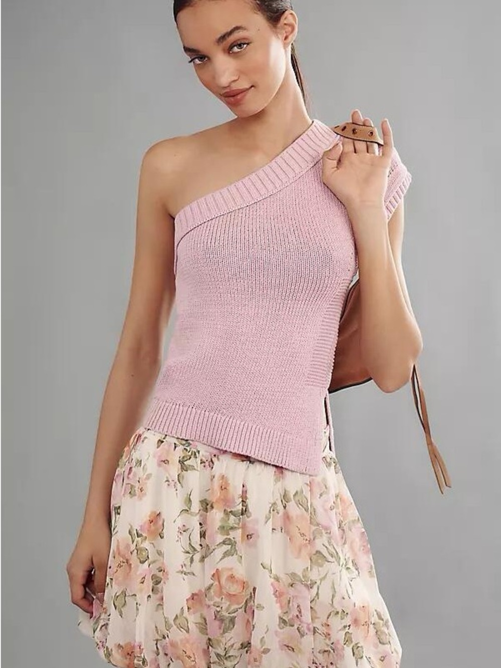 Anthropologie Maeve One-Shoulder Sweater Tank Top Mauve Lavender Size XL